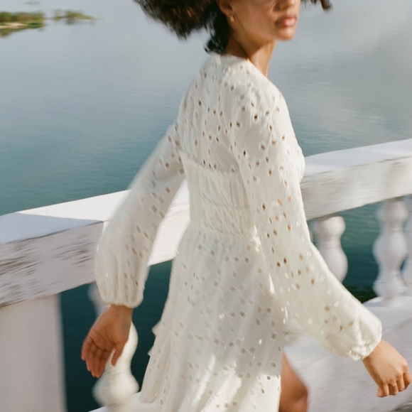 Charming White Eyelet Kids Dress - Picture 5 of 7